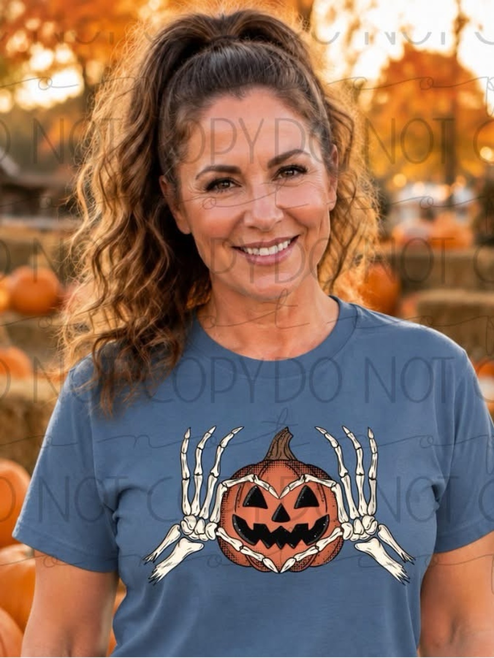 Women's Gildan Indigo Blue Halloween Pumpkin Graphic Tshirt Small-XL